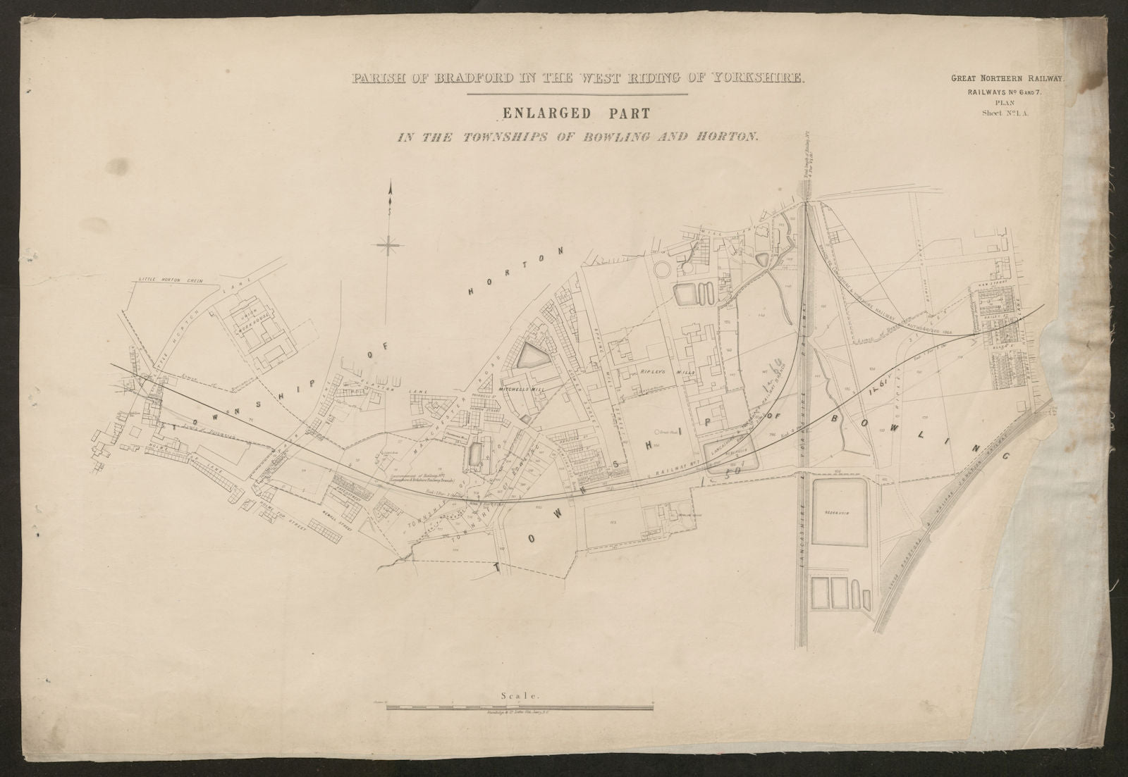 GNR railway plan. Bradford Horton Bowling Holme Top Broomfields c1874 old map